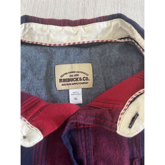 Vintage Roebuck & Company Red Blue Flannel Size XL - Picture 2 of 5
